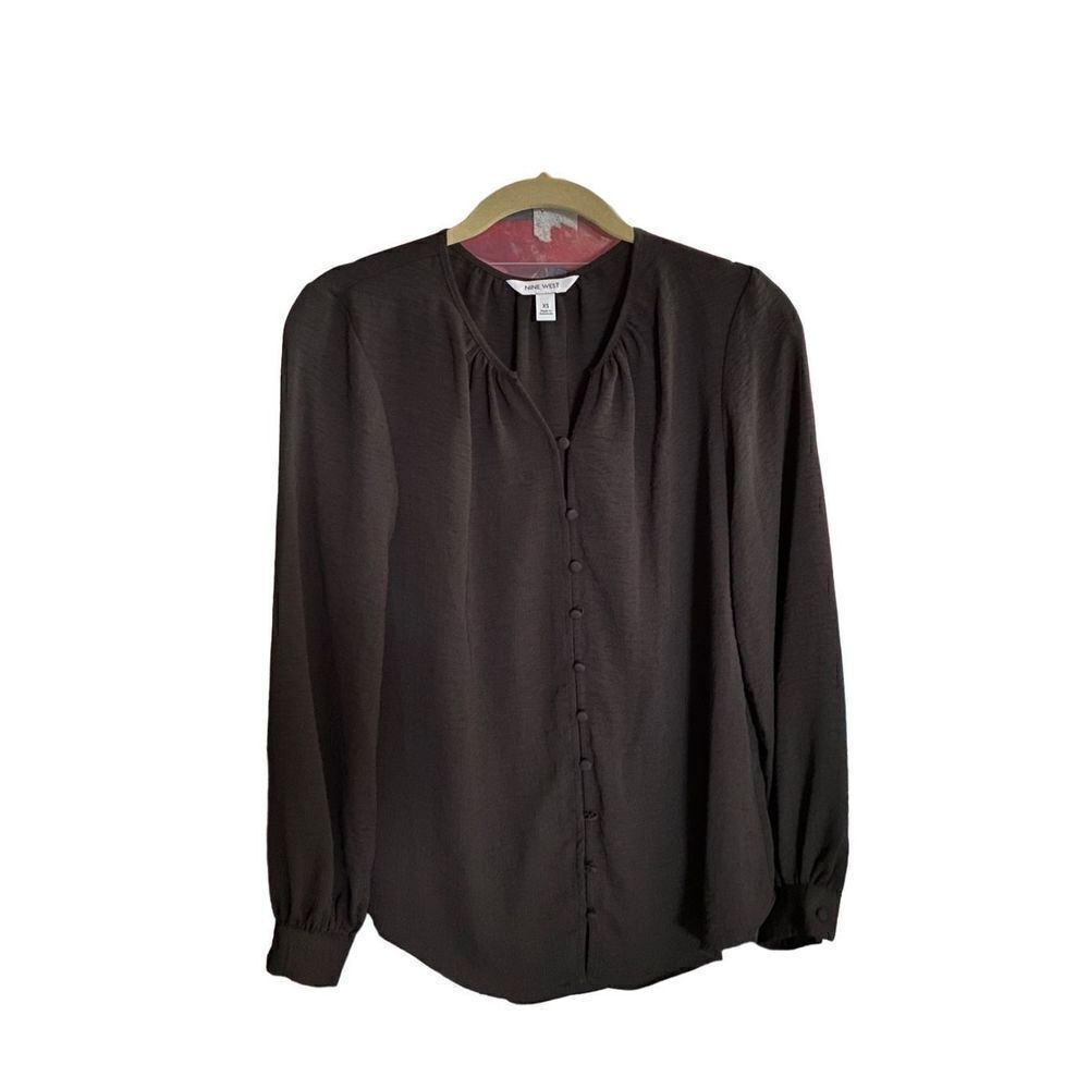 Nine West women’s black button up long sleeve blouse size XS